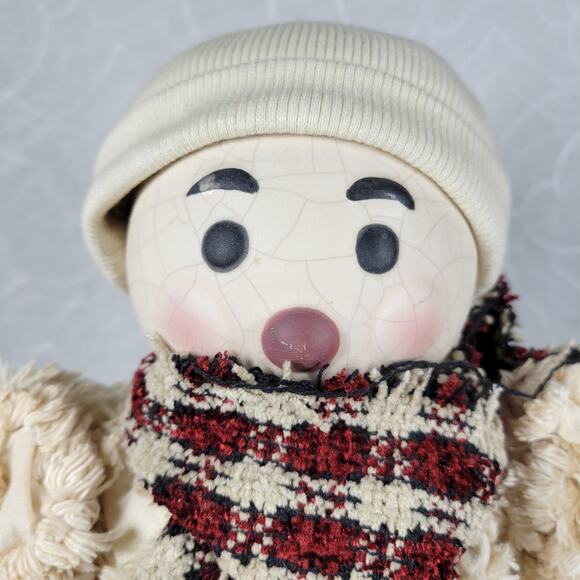 VINTAGE Holiday Snowman 16" White Hand Painted Porcelain Winter Standing Doll - Picture 12 of 14